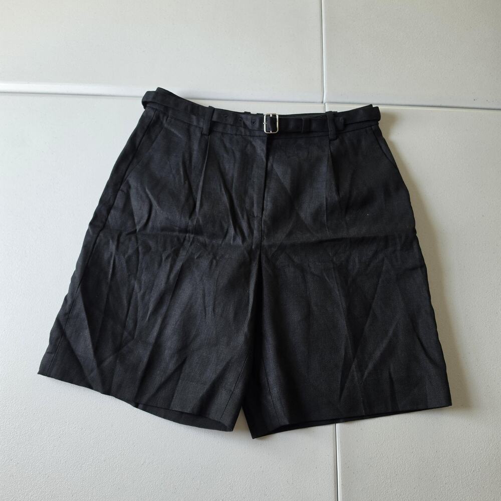J.Crew Shorts Womens 6 Black Linen Blend Bermuda Pleated Belted Twill Casual